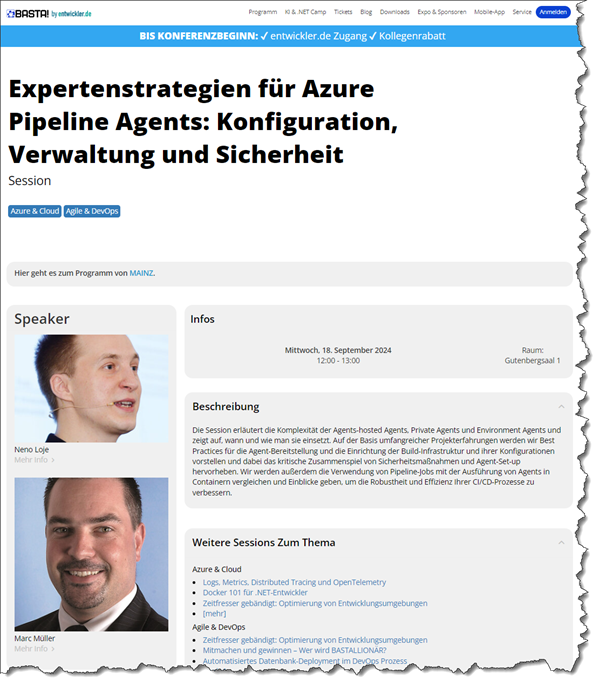 BASTA! 2024 - Expertenstrategien für Azure Pipeline Agents: Konfiguration, Verwaltung und Sicherheit Image