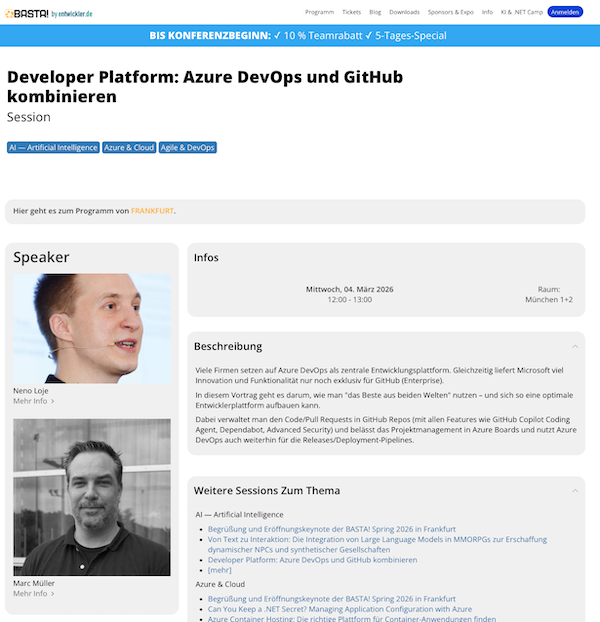 BASTA Spring 2026 - Developer Platform: Azure DevOps und GitHub kombinieren Image