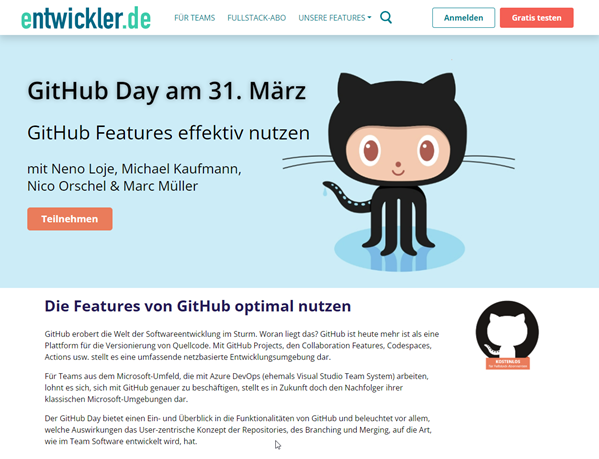 entwickler.de GitHub Day - GitHub Features effektiv nutzen Image